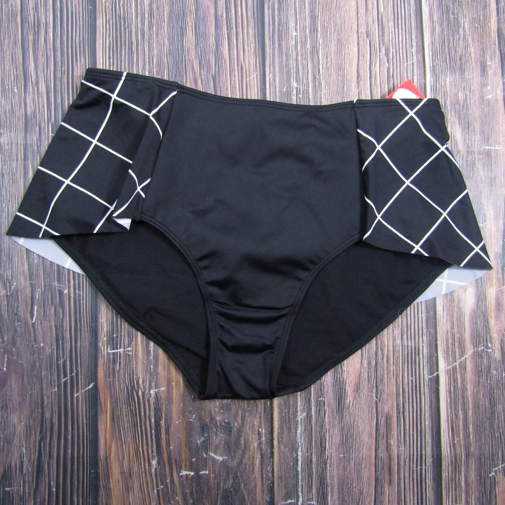 Spanx Flirty Skirted Bottom Women Size 10 Black Geo Shaping Swim Brief NWT